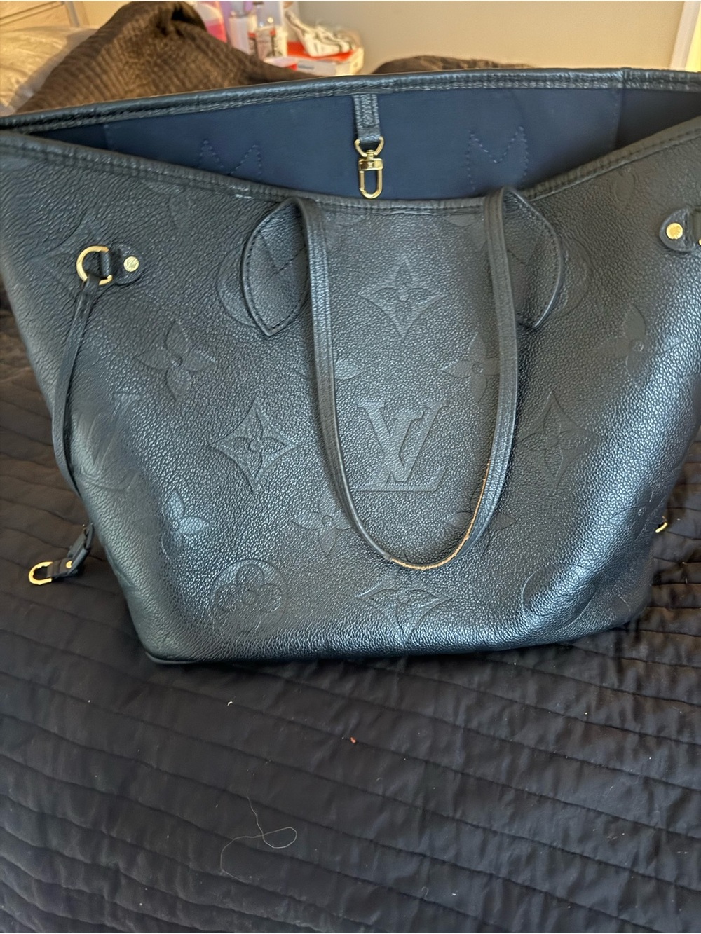 Louis Vuitton Black Monogram Embossed Neverfull MM Tote - Picture 3 of 4